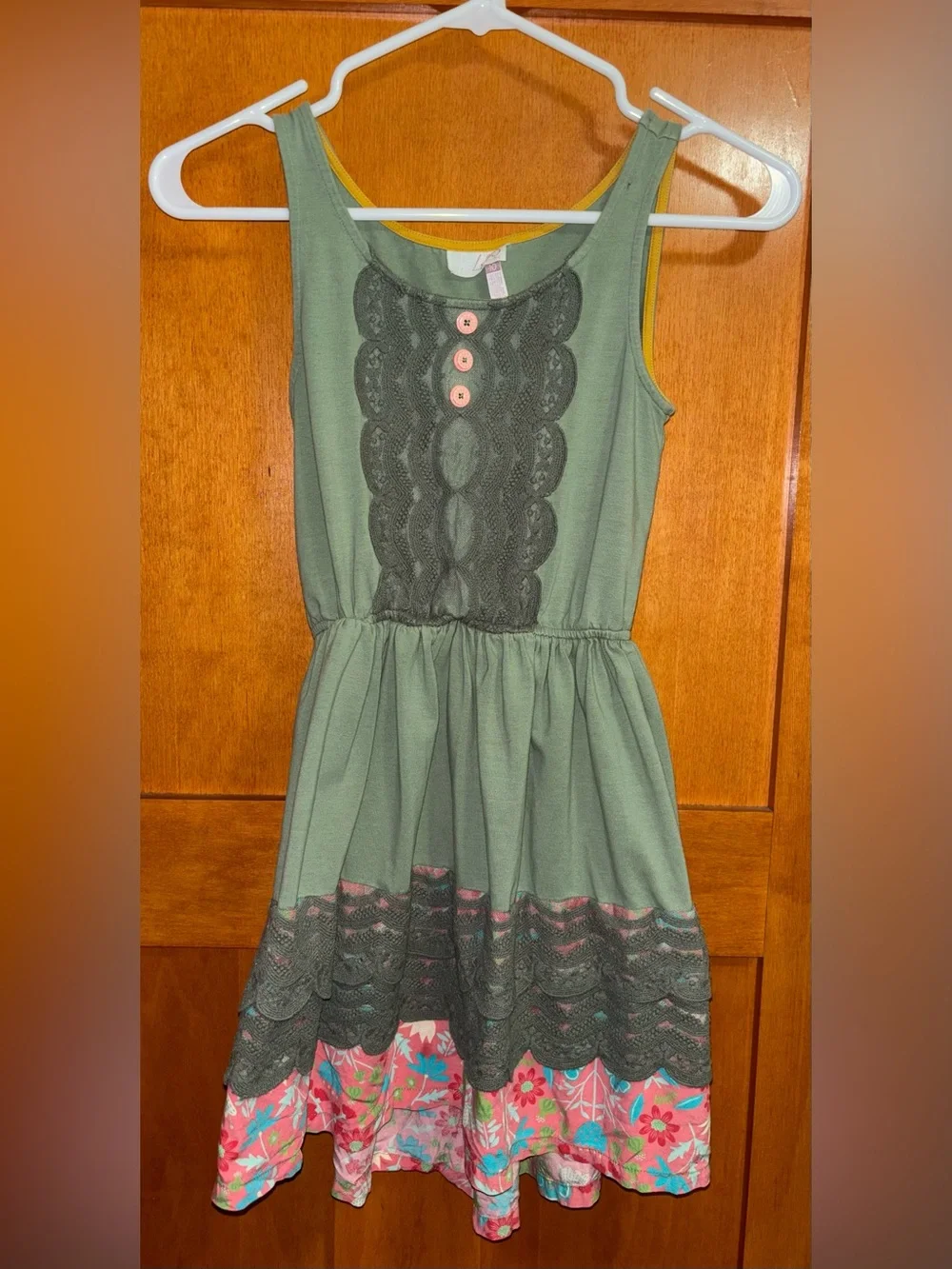 Matilda Jane Peaceful Plains Green Lace Tank Dress Pockets Girls Size 10 Youth - Picture 2 of 5